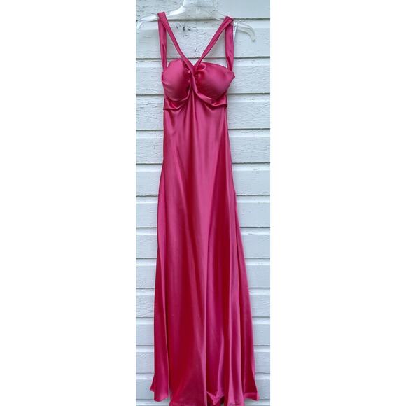 Zum Zum by Niki Livas Dress Sz 5/6 Pink Satin Maxi Strappy Open Back Long Formal - Picture 1 of 5